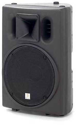 Una típica caja de PA, con altavoces para el rango de graves/medios y para alta frecuencia