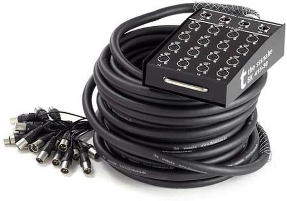 Manguera multi-polar Sssnake16/2/2, que proporciona 16 canales con 4 canales de retorno para la sección de monitorización y la mezcla principal